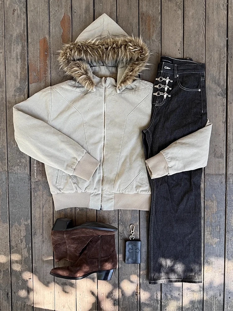 الأمريكية Sle الأسد الفراء طوق مقنعين القطن Jaet الرجال النساء الشتاء Thiened الدافئة التفكيك معطف القطن الجبل #1