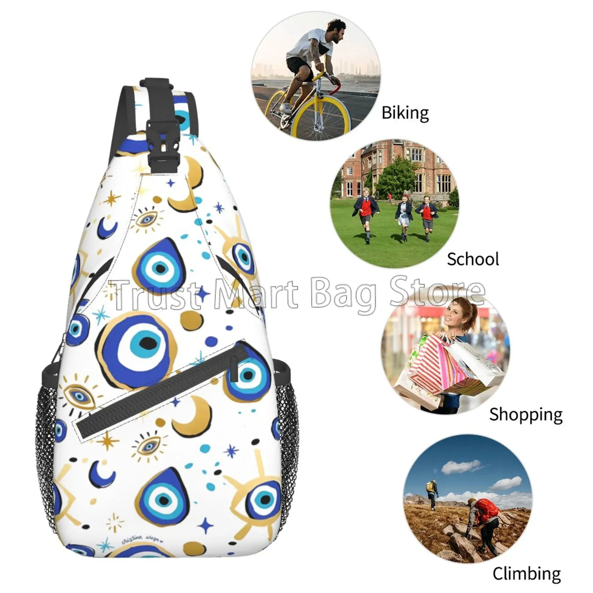 Evil Eyes Sling Backpack Lightweight Crossbody Shoulder Bag Chest Bag Unisex Casual Daypack for Outdoor Travel Hiking Sports