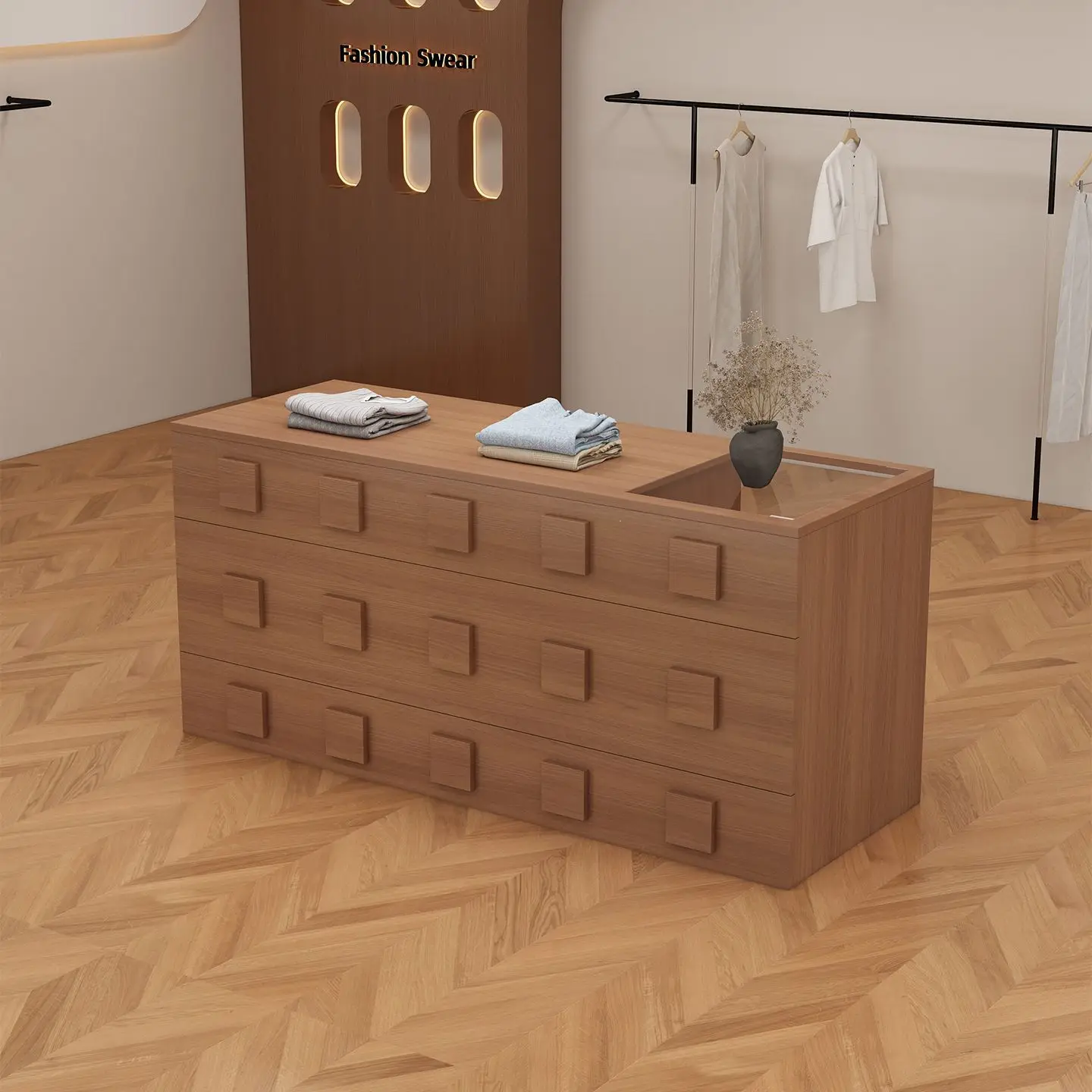 Clothing store Nakajima table with glass counter shoe bag display table