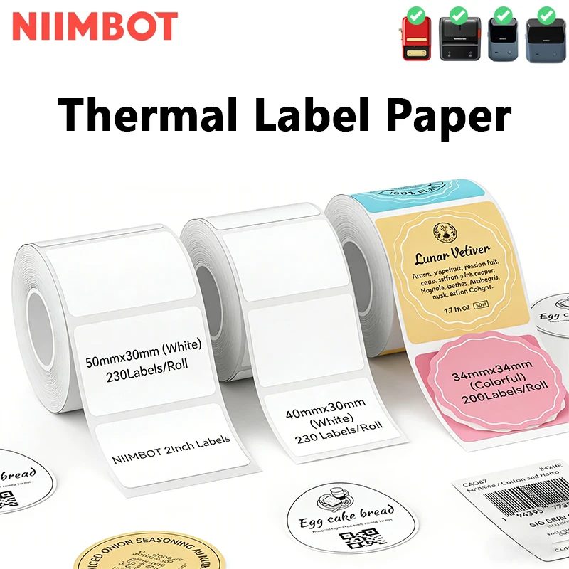 Niimbot 1Roll White Thermal Label Self-adhesive Round Paper For B1 B21 Thermal Label Printer Waterproof Anti-Oil Sticker Tape