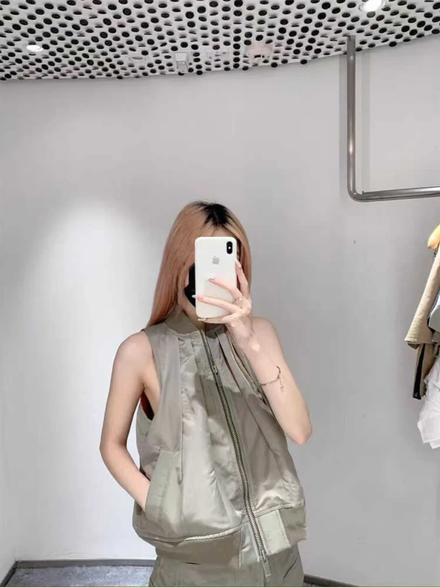 

FOG SACAI Spring Summer 2024 Casual Stand Collar Patchwork Zipper Decorative Pleated Vest Street Sle Women's Jaet