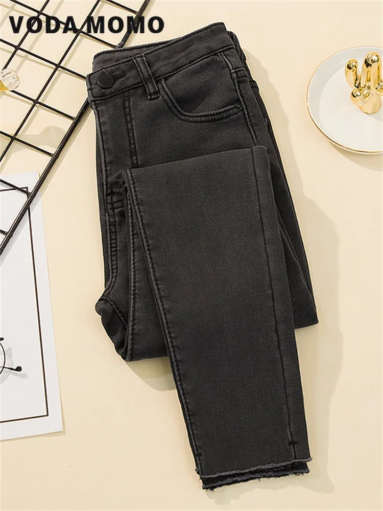 Women Velvet Length Elastic High Waist Casual Thick Pencil Pants Basic Fleece Denim Trousers Autumn Winter Skinny Warm Jeans