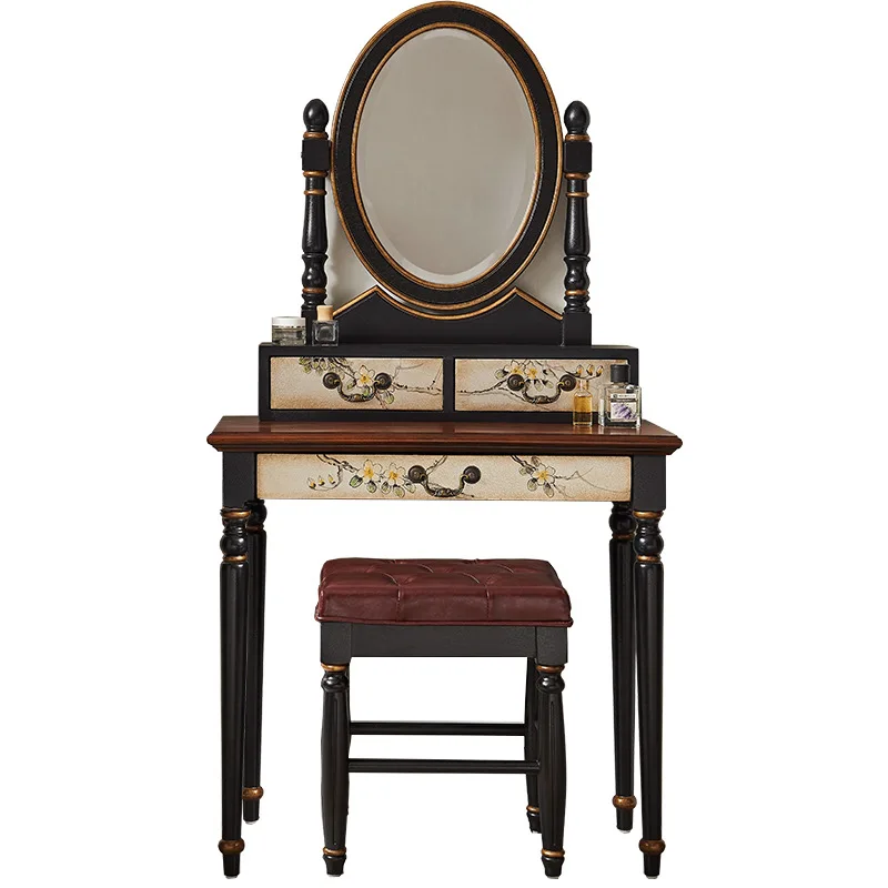 

American retro painted solid wood old bedroom dresser with bedside table