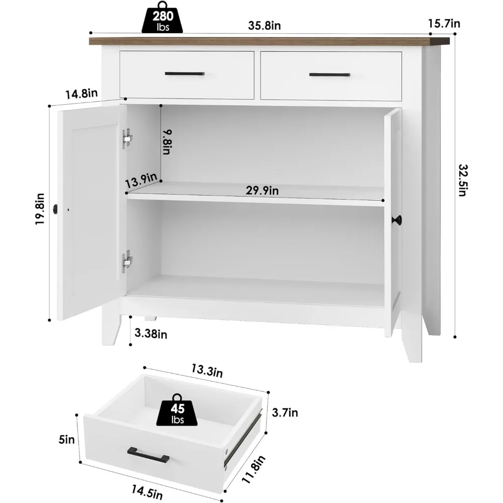 HORSTORS Kitchen Storage Cabinet with Drawers and Doors, Floor Sideboard and Buffet Server Cabinet, Entryway Console Cabinet