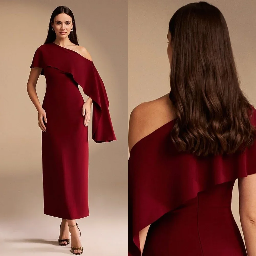 

Evening Jersey Draped Ruffles Cocktail Party A-line Off-the-shoulder Bespoke Occasion Gown Midi Dresses Exquisite Fashion Sexy