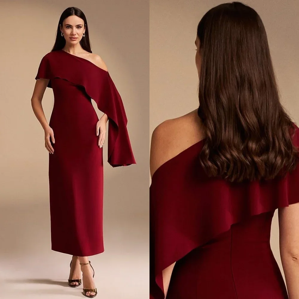 

Customized Evening Jersey Draped Ruffles Cocktail Party A-line Off-the-shoulder Bespoke Occasion Gown Midi Dresses Exquisite Fas