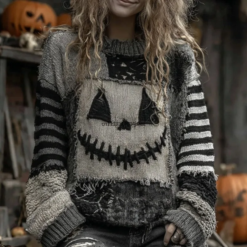 Women Loose Crew Neck Sweatshirt, Halloween 3D Digital Print Soft Fleece Casual Long Sleeve Pullover Fashion Autumn Tops