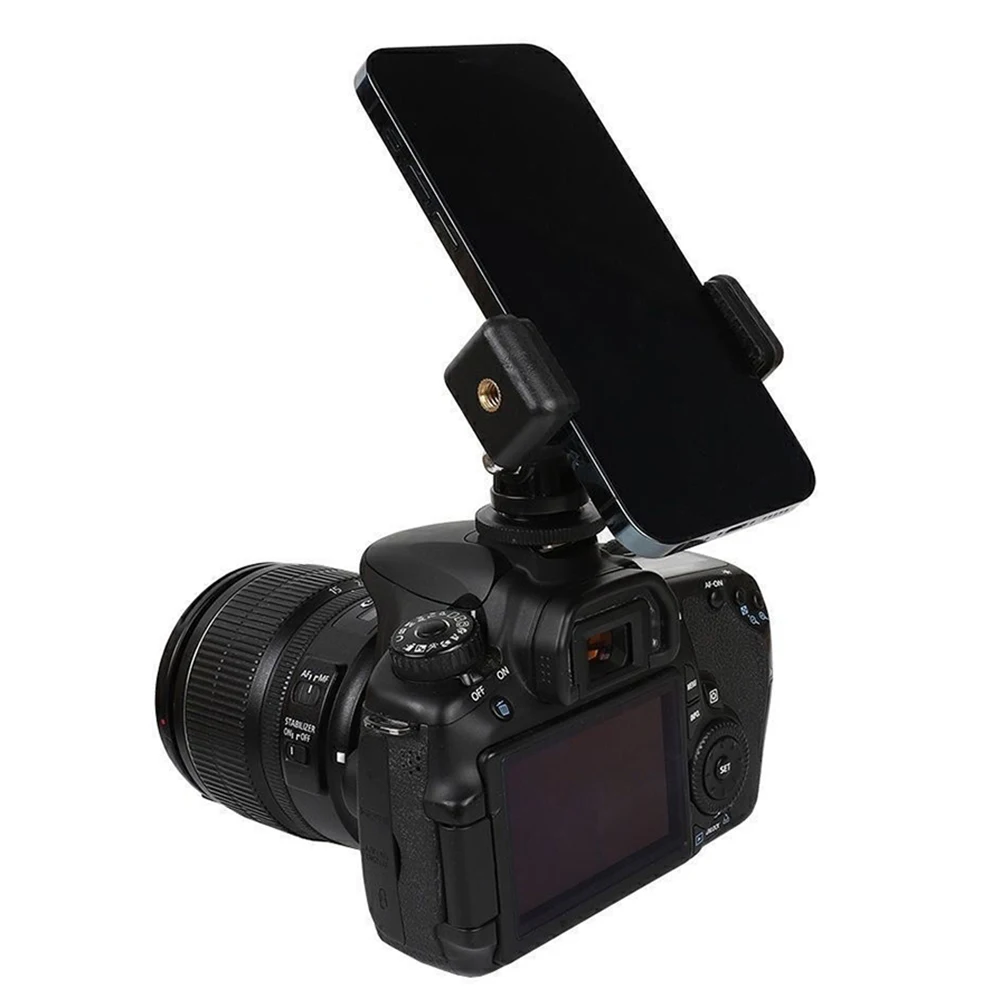 Phone Tripod Holder Clip Camera Hot Shoe Mount Cell Phone Tripod Mount Adapter 360 Degree Rotatable