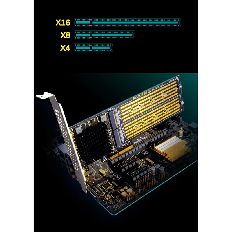 SSU PCI-E X4 To Dual Nvme Pcie Adapter,M.2 Nvme SSD To PCI-E X8/X16 Card Support M.2 (M Key) Nvme SSD 40Gbps