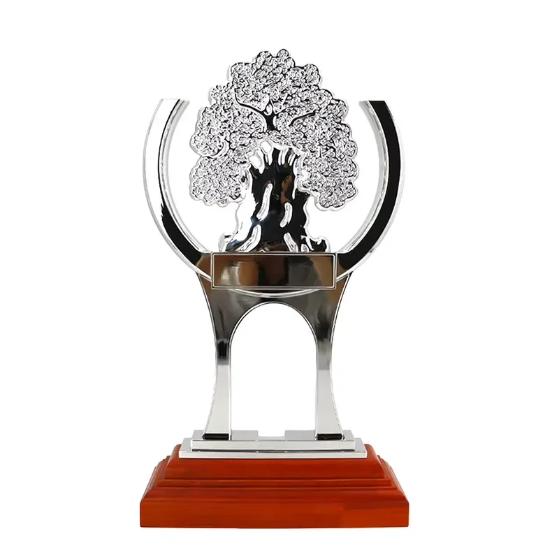 High Quality Customized Silver Tree of Life Trophy 3D Carving Crafts Home Decor Corporate Gift Creative Souvenir