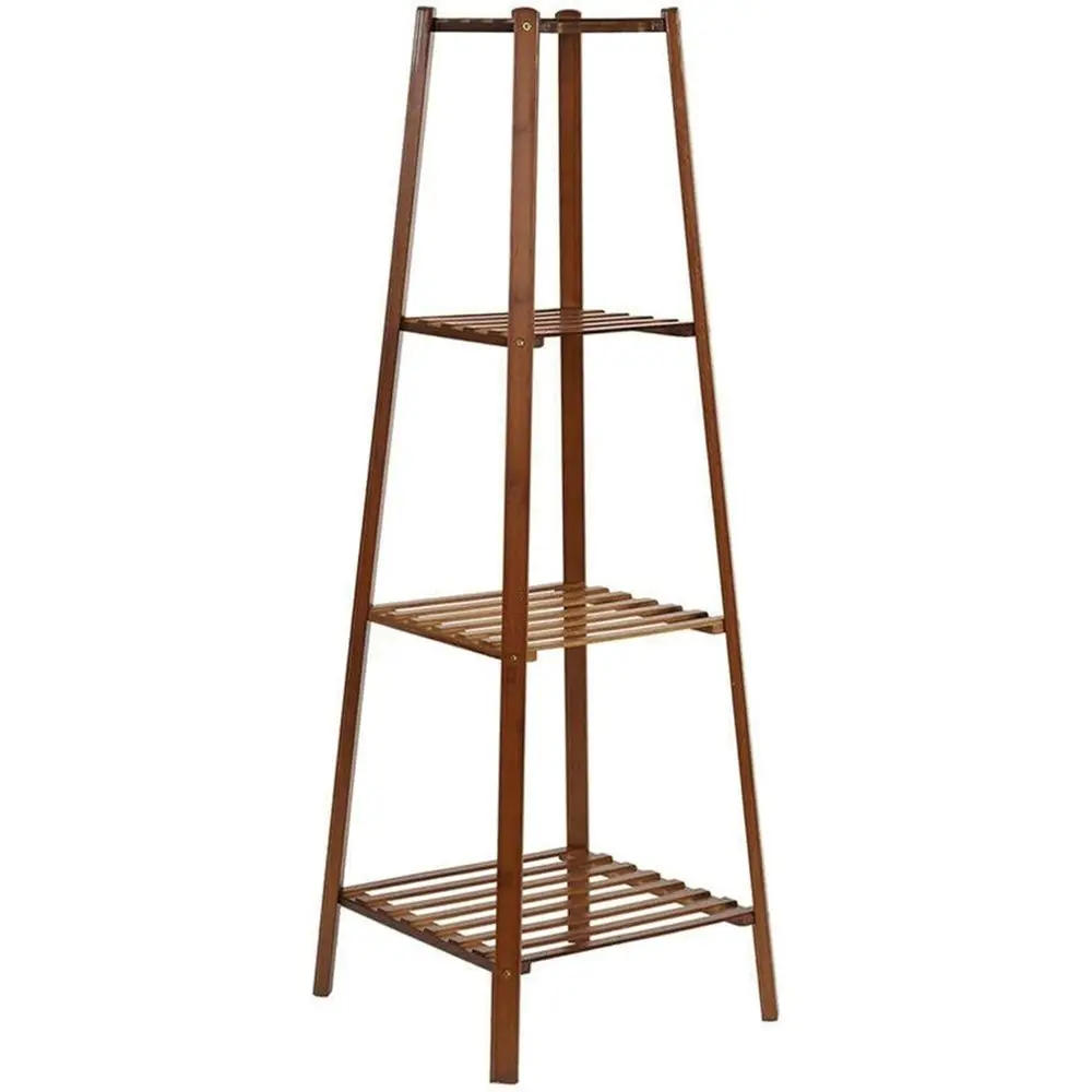 

3-Tier Wooden Plant Stand - Tall Holder for Indoor & Outdoor Plants with Lower Shelves