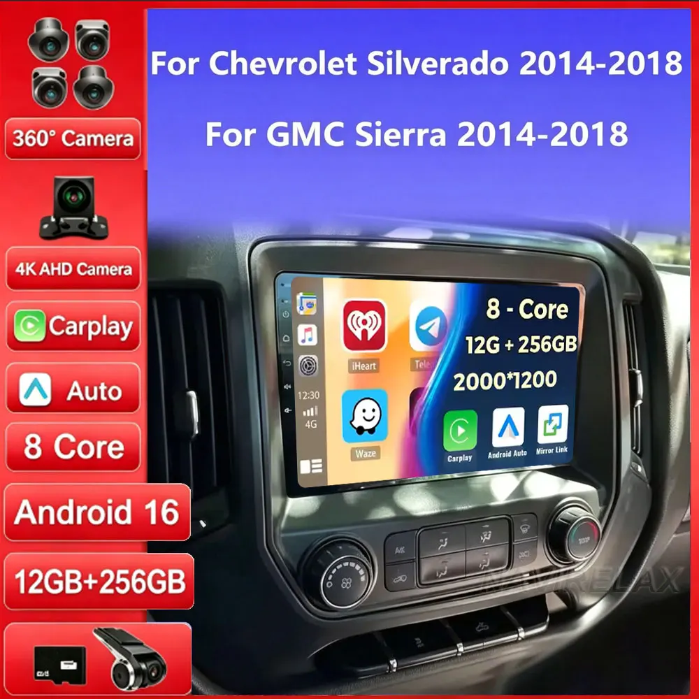 Android 16 Car Radio For Chevrolet Silverado 3 GMTK2 2013 2014 2015 2016 2017 - 2019 BT Head Unit Multimedia Video Player QLED