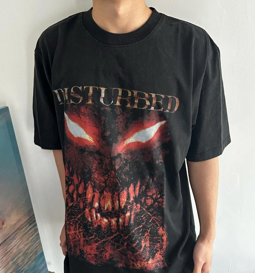 

VTG Riot Band Short Sleeve 240g Washed Old White Ink Direct Injection Printing Vintage High Street Crew Neck T-Shirt Men