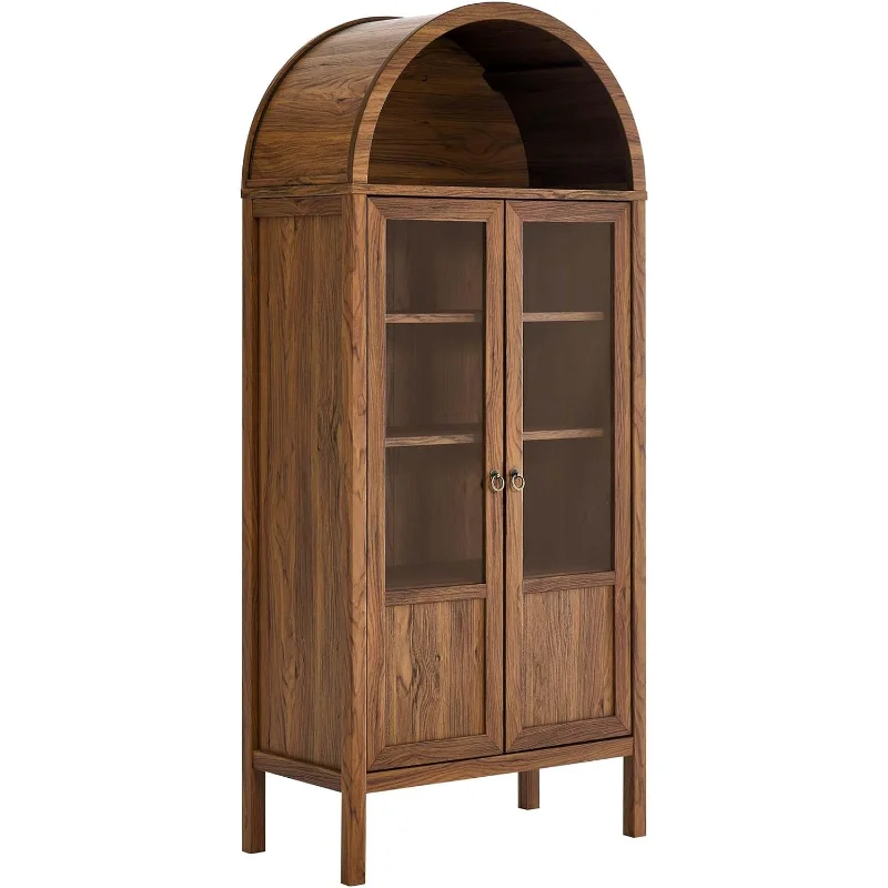 Eei-6638-Wal Tessa Tall Arched Storage Display Cabinet, Walnut