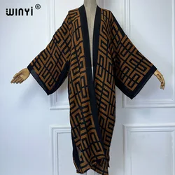 WINYI Africa Pleated dress Geometric print coats for woman elegant free size Cardigan holiday party maxi dress Kimono cover-up