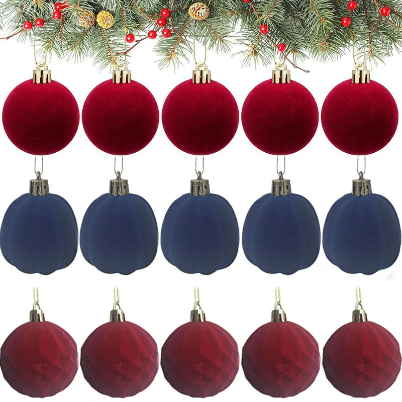 12pcs 6cm Wine Red Christmas Ball Ornaments Christmas Tree Party Decoration New Year Christmas Spheres Pendant Velvet Balls