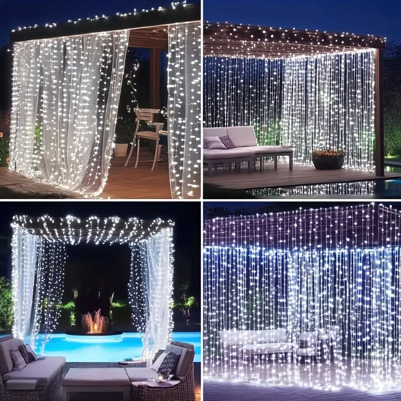 Fairy Curtain LED Lights String Solar 8 Modes Lighting Outdoor Light Up Your Garden Christmas Sun Umbrella Inner Court Wedding