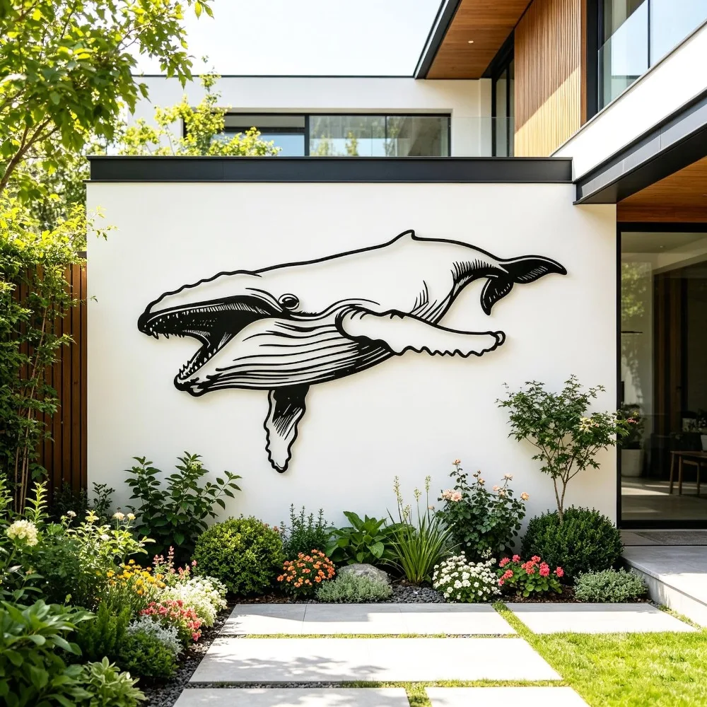Metal Wall Art Humpback Whale Minimalist Line Iron Rustic Hanging Ocean Decor for Beach House Living Room Gift