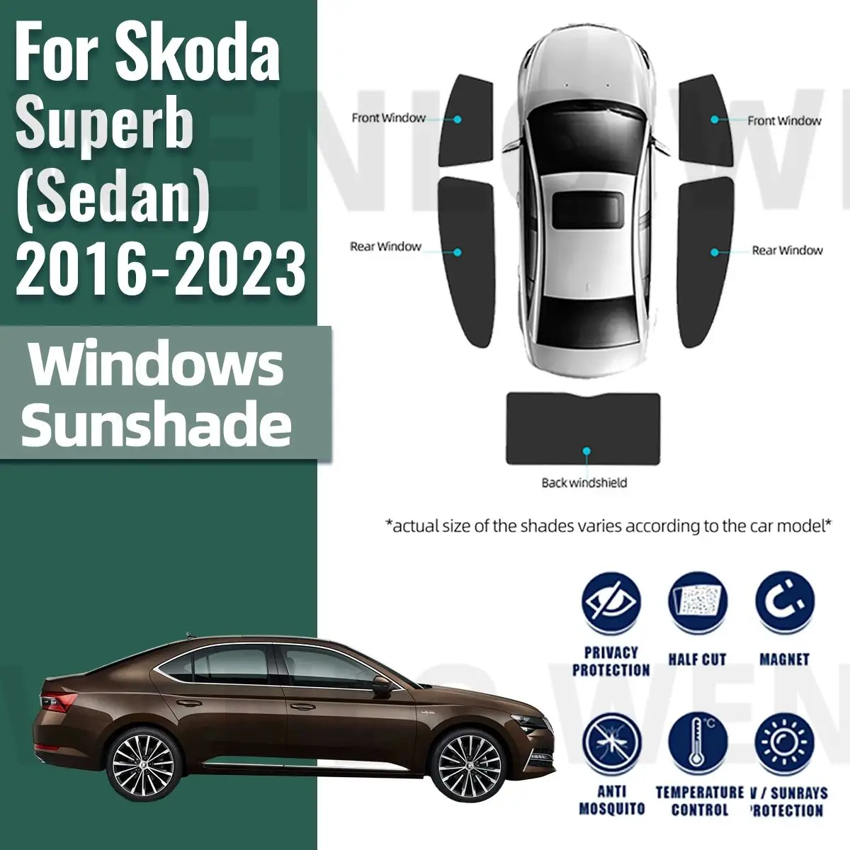 

For Skoda Superb MK3 B8 Sedan 2016-2023 Magnetic Car Sunshade Front Windshield Frame Curtain Rear Side Window Sun Shade Visor