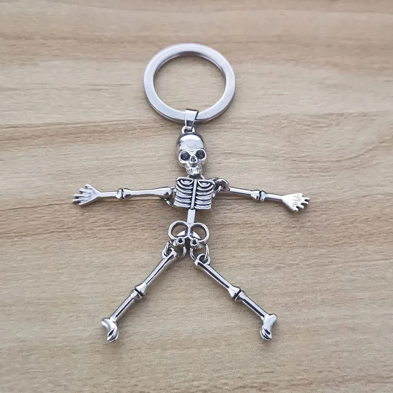 Skull Keychain Punk Multi-jointed Skeleton Keyring Car Charms Gothic Horror Pendant Halloween Ghost Head Jewelry Couple Gift