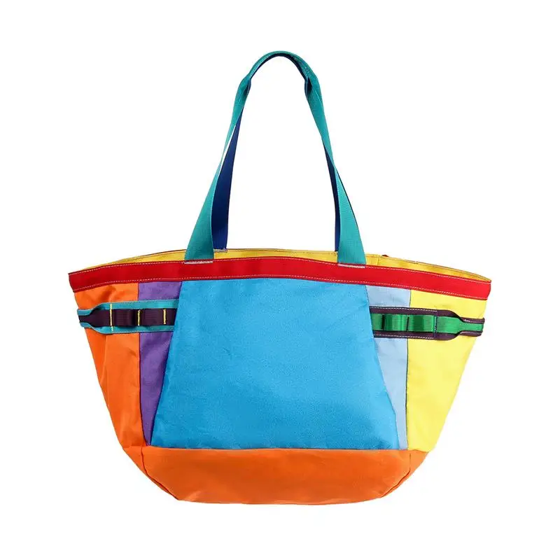 

Color Blocked Tote Bag For Women, Large Capacity Oxford Cloth & Nylon Shoulder Bag, Lightweight Durable Shopping Bag