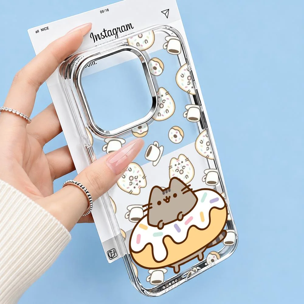 Funda Transparente Mate Antigolpes con Diseño de Gato Pusheen para iPhone 16E 16 15 14 Plus 13 12 11 7 8 Plus Pro X XR Max