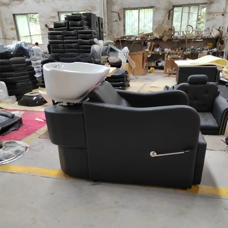 Factory Direct 2026 Shampoo bed, barbershop special semi-reclining sitting hair salon flush bed, ceramic basin shampoo bed