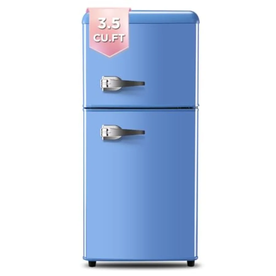 Compact Mini Fridge with Freezer on Top for Apartment Office Camping Blue Refrigerator with 7-Level Adjustable Thermostat Small