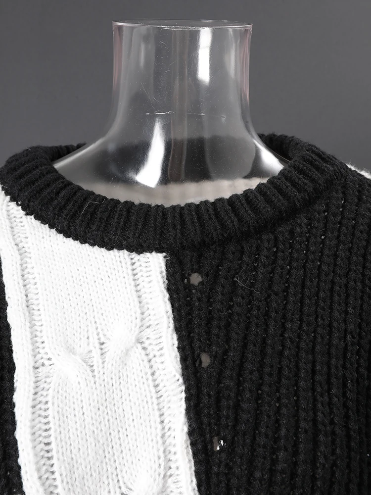 [EAM] Black Denim Color-block Big Size Knitting Sweatshirt New Round Neck Long Sleeve Women Fashion Spring Autumn 2026 CPG6698