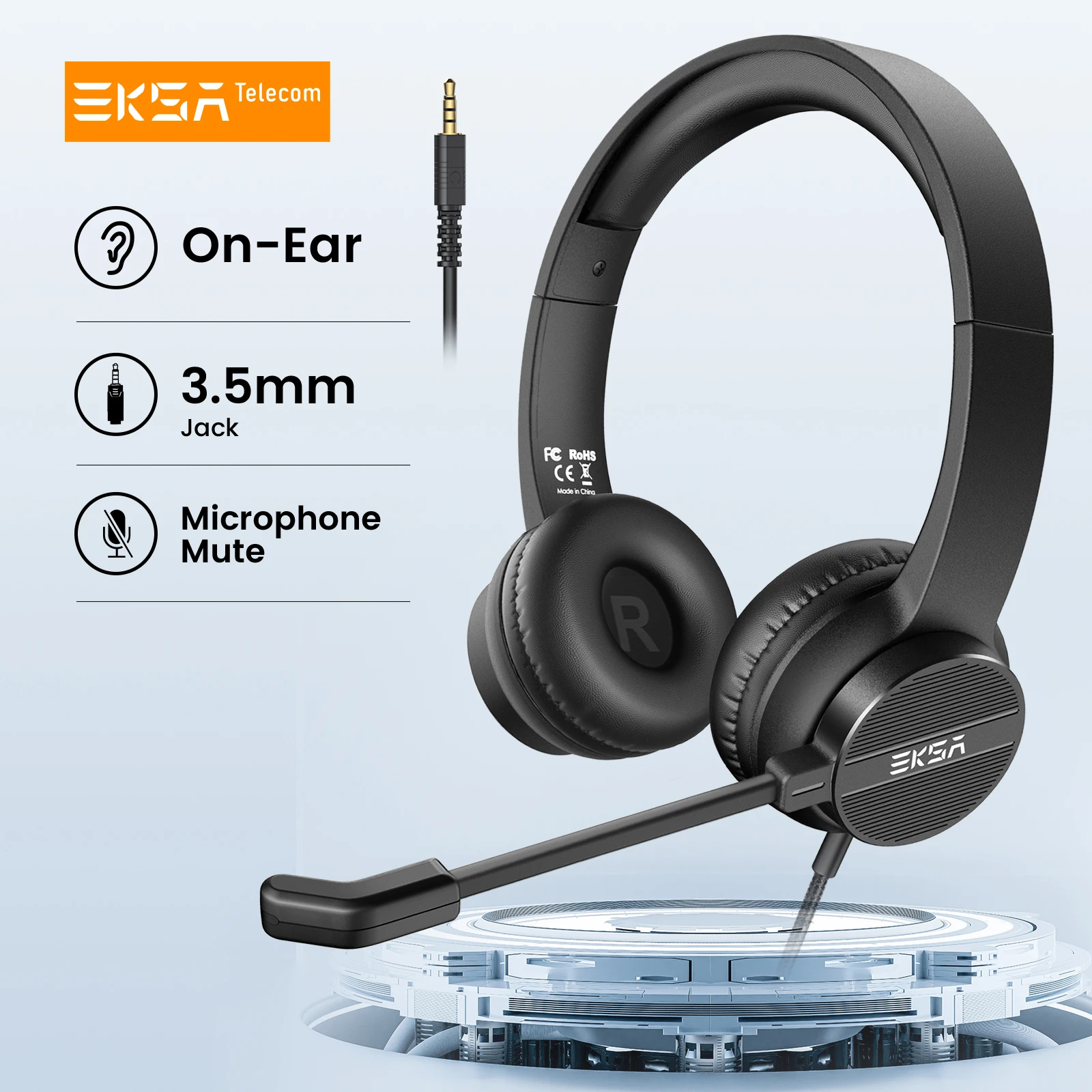 EKSA H12 Wired Headphones with Microphone for PC/PS4/Xbox Gaming Headset Gamer 3.5mm On-Ear Call Centre/Traffic/Office Headset