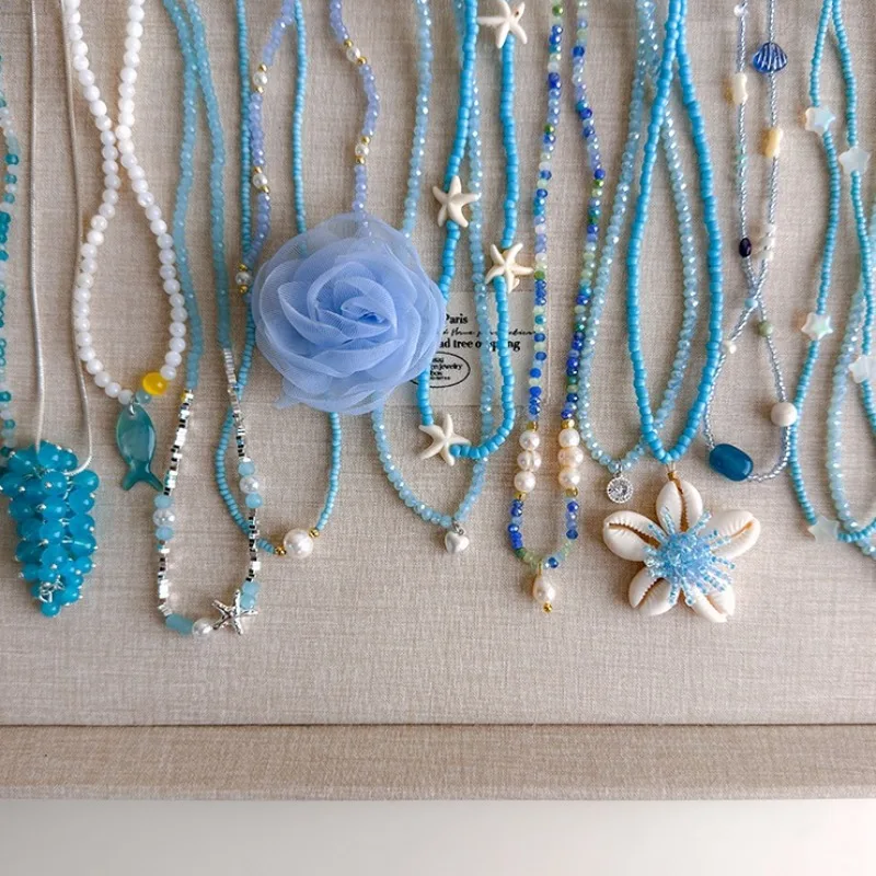 Summer Blue Beaded Shell Pendant Necklace Women Vacation Style Fashion Clavicle Chain Elegant Design Daily Beach Jewelry Gifts
