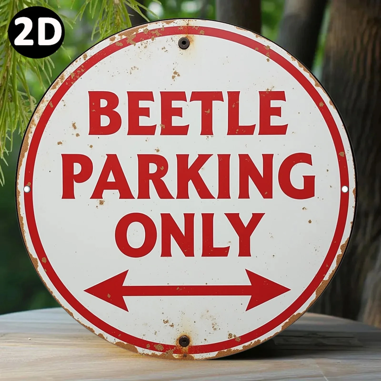2D Flat - [2D Flat] Vintage Round Metal Sign - Beetle Parking Only, Aluminum Wall Art for Home, Bar, and Outdoor Decoration, 7.87X7.8