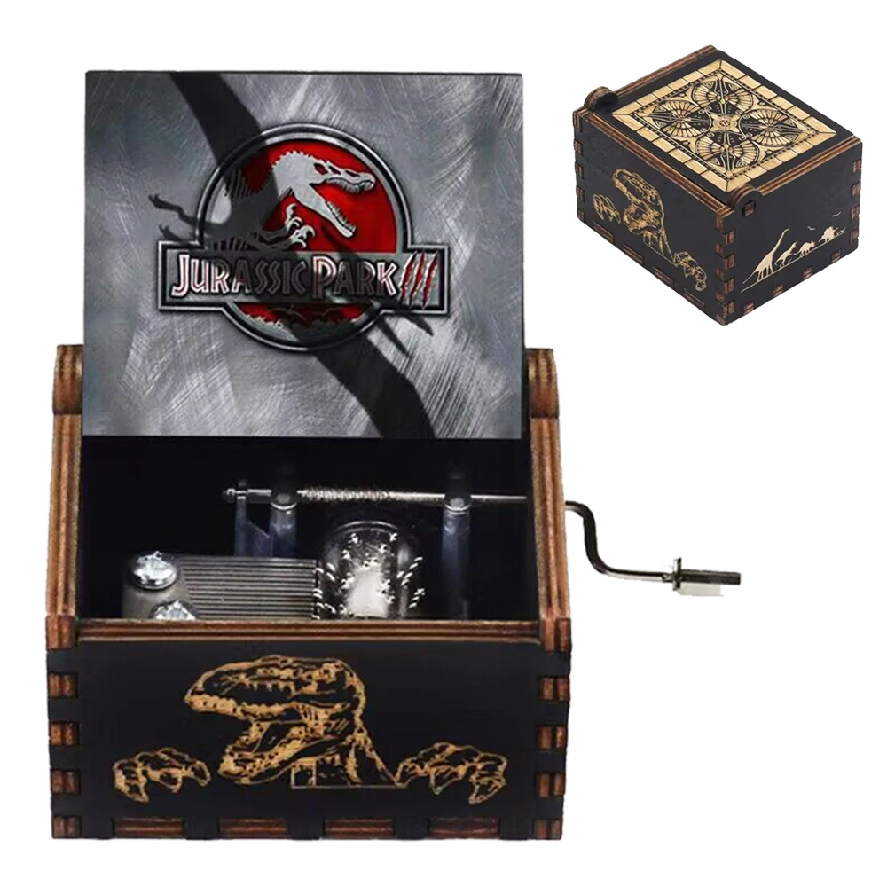 HOT Wooden Hand Crank Black Jurassic Park Music Box Children's Holiday Gifts Christmas Gifts New Year Gift