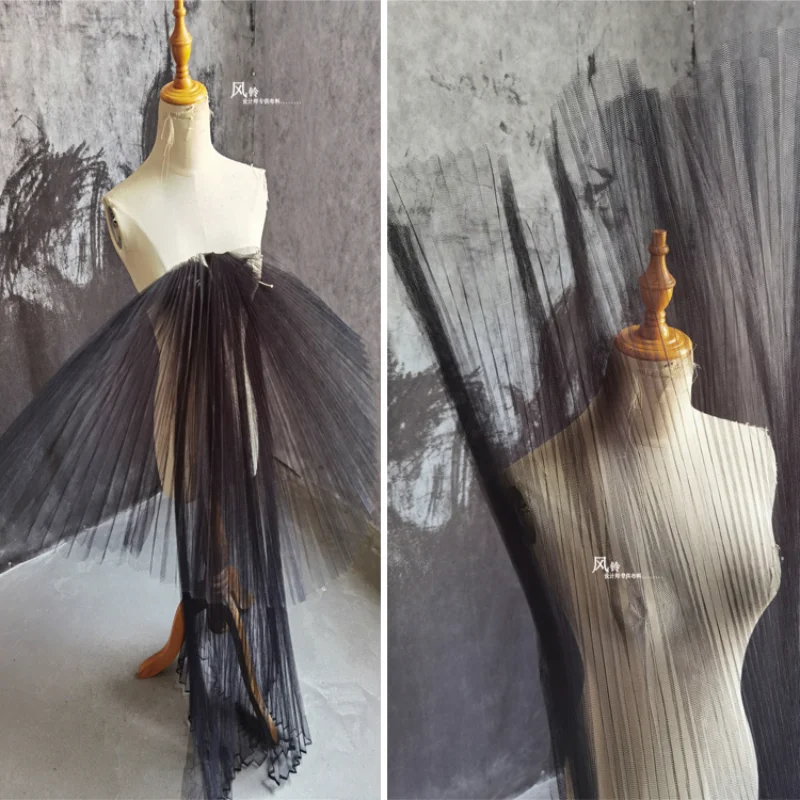 Аккордеон плиссированная сетка тюль ткань черная DIY юбка-пузырь форма свадебного платья шитье модное платье дизайнерская ткань