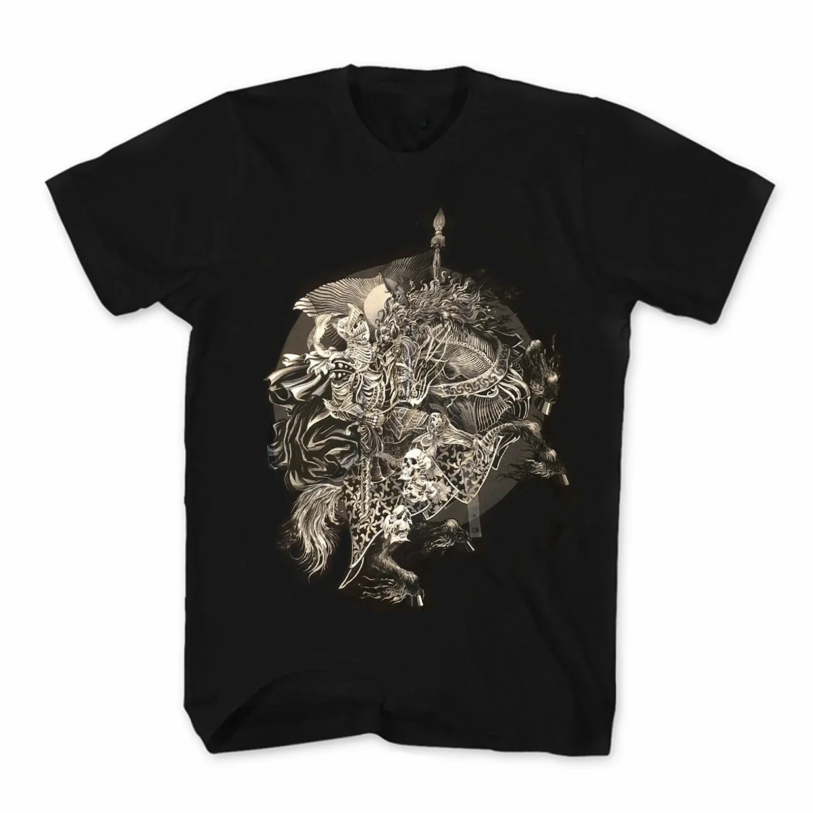 

Fashion Medieval Knight Horse Urban Ink Skulls Tattoo T-Shirt. Summer Cotton Short Sleeve O-Neck Mens T Shirt New S-3XL