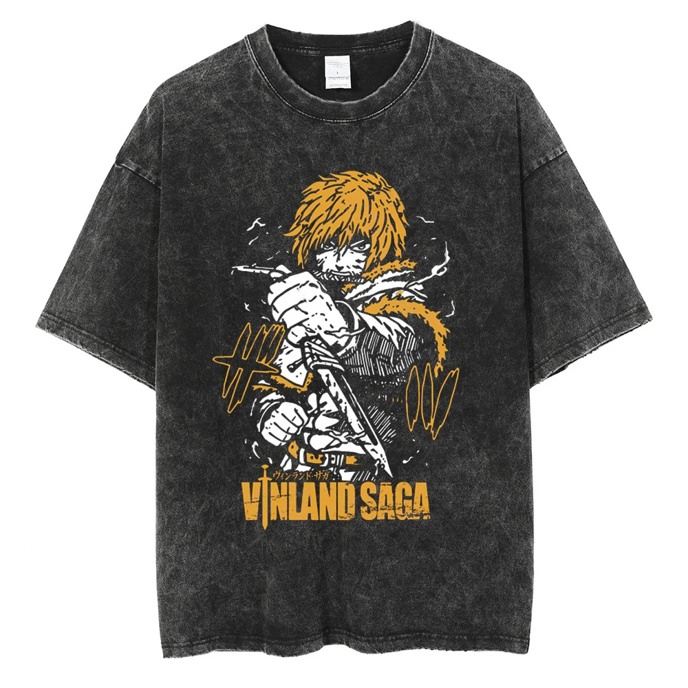 Herren Vinland Saga "I Have No Enemies" Grafik-T-Shirt Thorfinn Anime-Print Vintage Washed Oversized Casual Streetwear T-Shirt – Detail 19