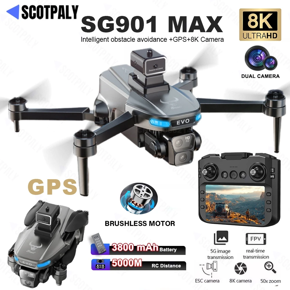 Professional SG901 MAX Drone New Aerial Photography 8K HD Camera Obstacle AvoidanceScreen control Quadcopter 5G FPV Drones Toys