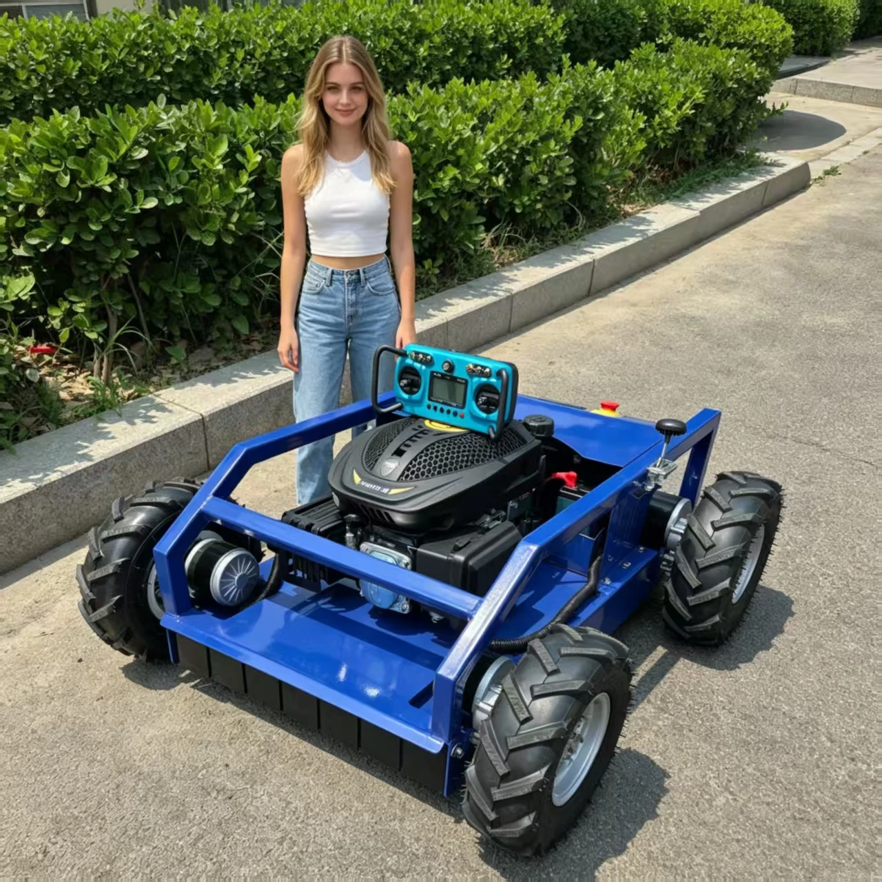 

Smart Remote-Controlled Lawn Mower — 550mm Cutting Width, 4-Wheel Drive, Battery-Powered; Designed for Gardens and Steep Slopes