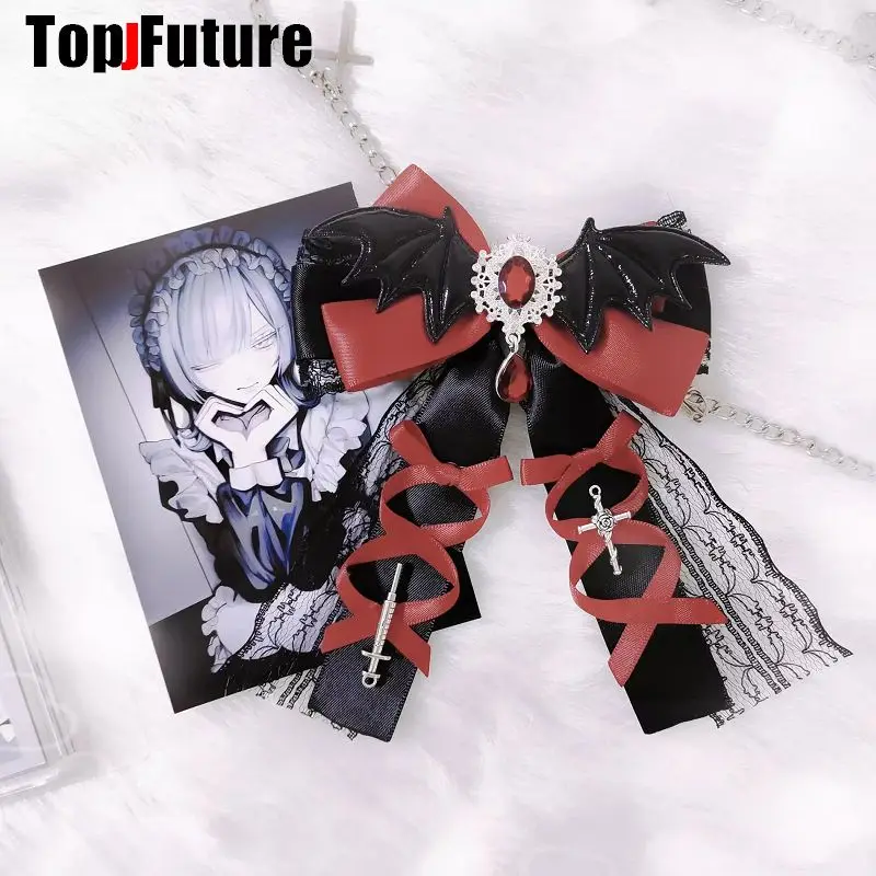 Y2K girl Harajuku Gothic Lolita  Lace Bat Wing Punk Bows Lace Bling  Hair Accessories Bow Ponytails Headbands Hairpin Barrettes