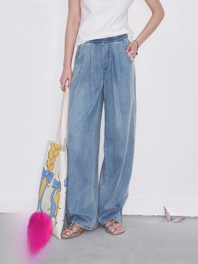 

High Waist Wide Leg Jeans Women's Loose Slim Straight Leg Jeans Spring Summer Light Color Pocket Detail Pure Color Natural Waist