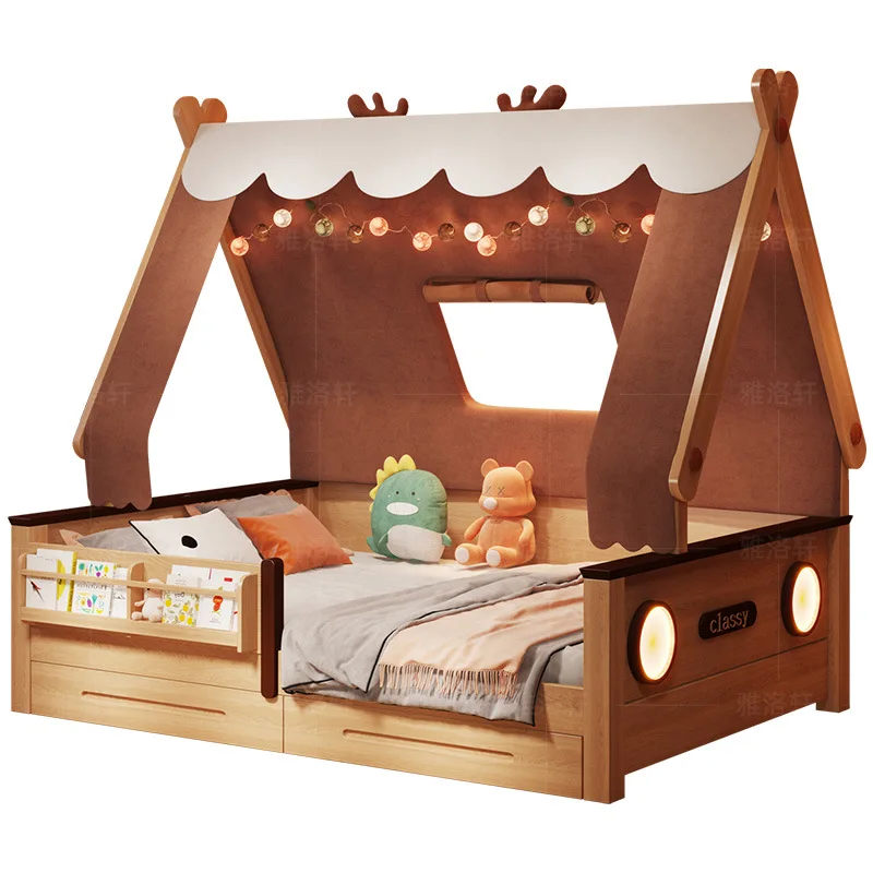 Solid Wood Tree House Bed Tent Boys and Girls Single Room Bedroom Splicing with Guardrail 1.35 Bed