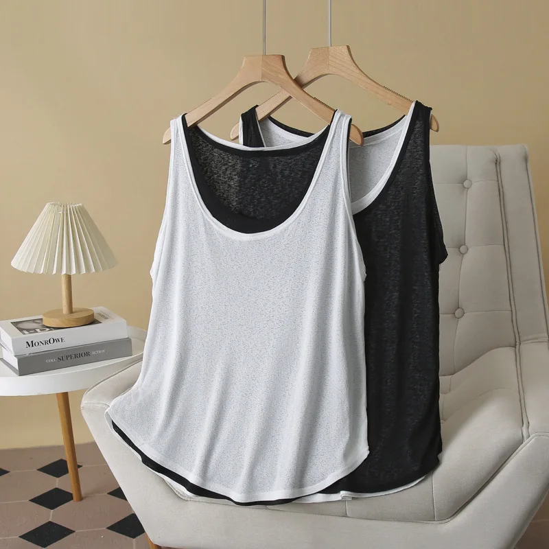 

Summer New Plus Size Tank Top Women's Wear 100KG Casual Thin Elastic Double Layer Sleeveless Vest 1650