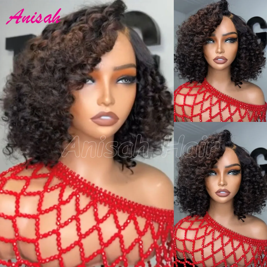 

Loose Deep Wave Short Bob Highlight Wig Human Hair Glueless Lace Front Wigs For Women Brown Colored Lace Closure Wig