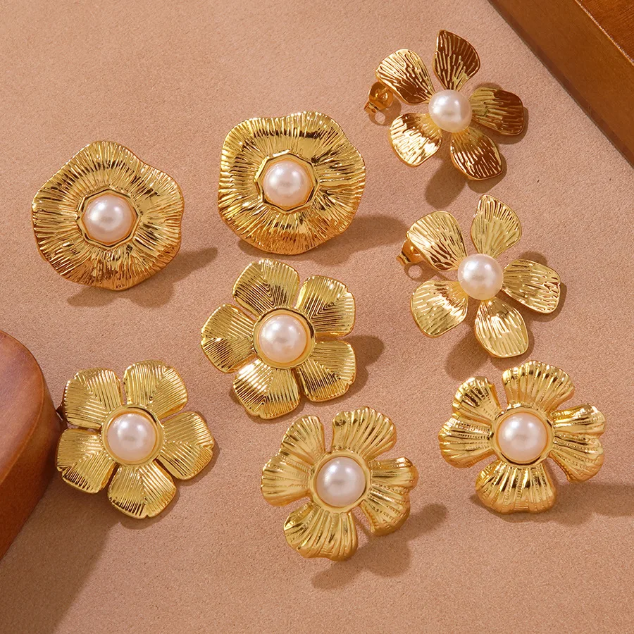 

Digadagu Metal Flower Stripe Stud Earrings Stainless Steel New Women's Classic Vintage Earrings Party Jewelry Accessories