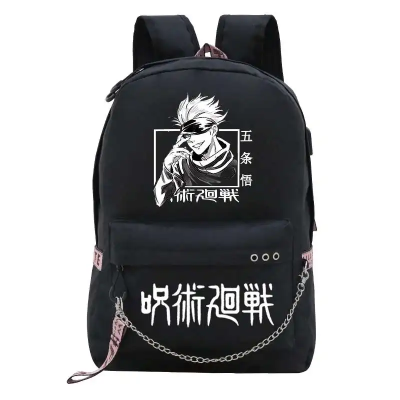 Anime Jujutsu Kaisen USB Backpack Bag School Book Black Mochila Travel Bags Laptop Chain Computer Laptop Bag W/ Headphone