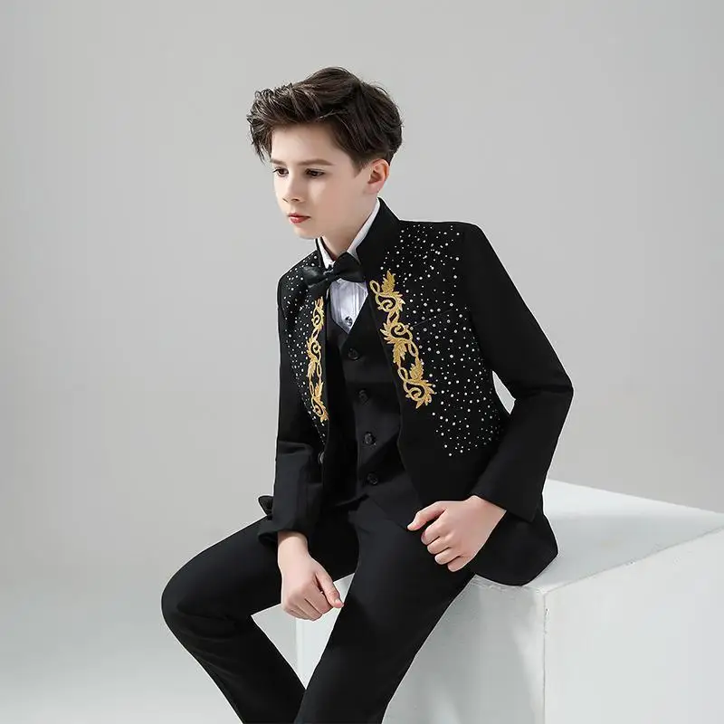 Boys' New Blazer 3-Piece British Children's Birthday Performance Piano Performance Set Long Sleeve Trendy Blazer Suit Set LI780