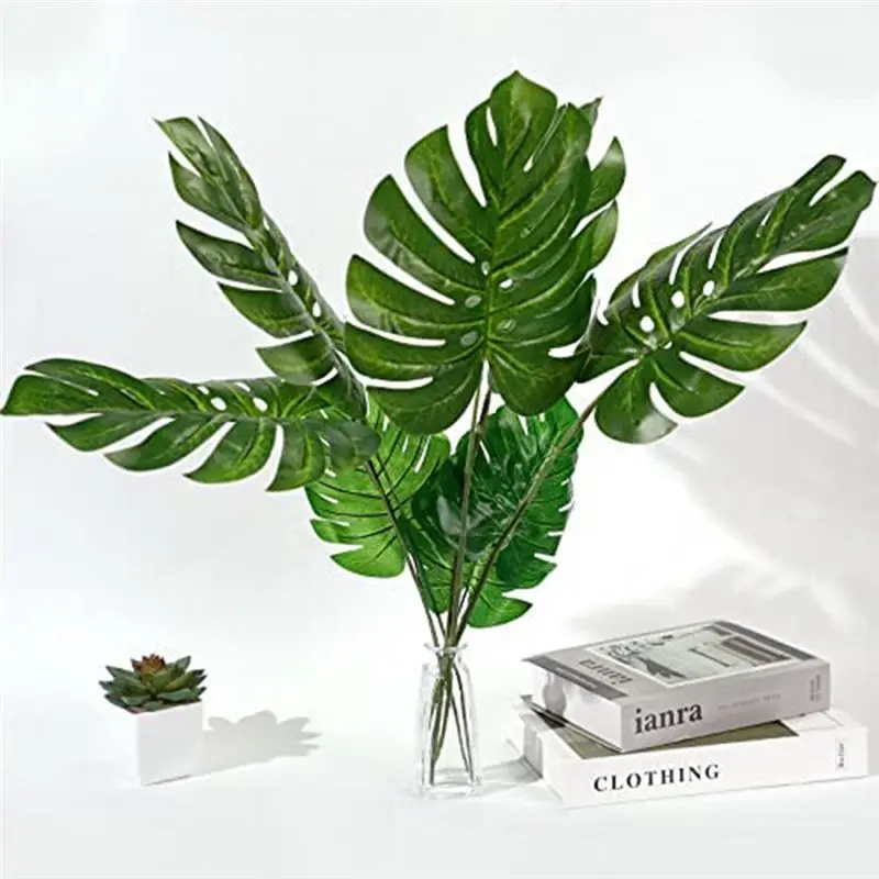 REST 24PCS Artificial Palm Leaves with Stems Faux Turtle Leaf Uv Tropical Plants for Party Indoor Home Wedding