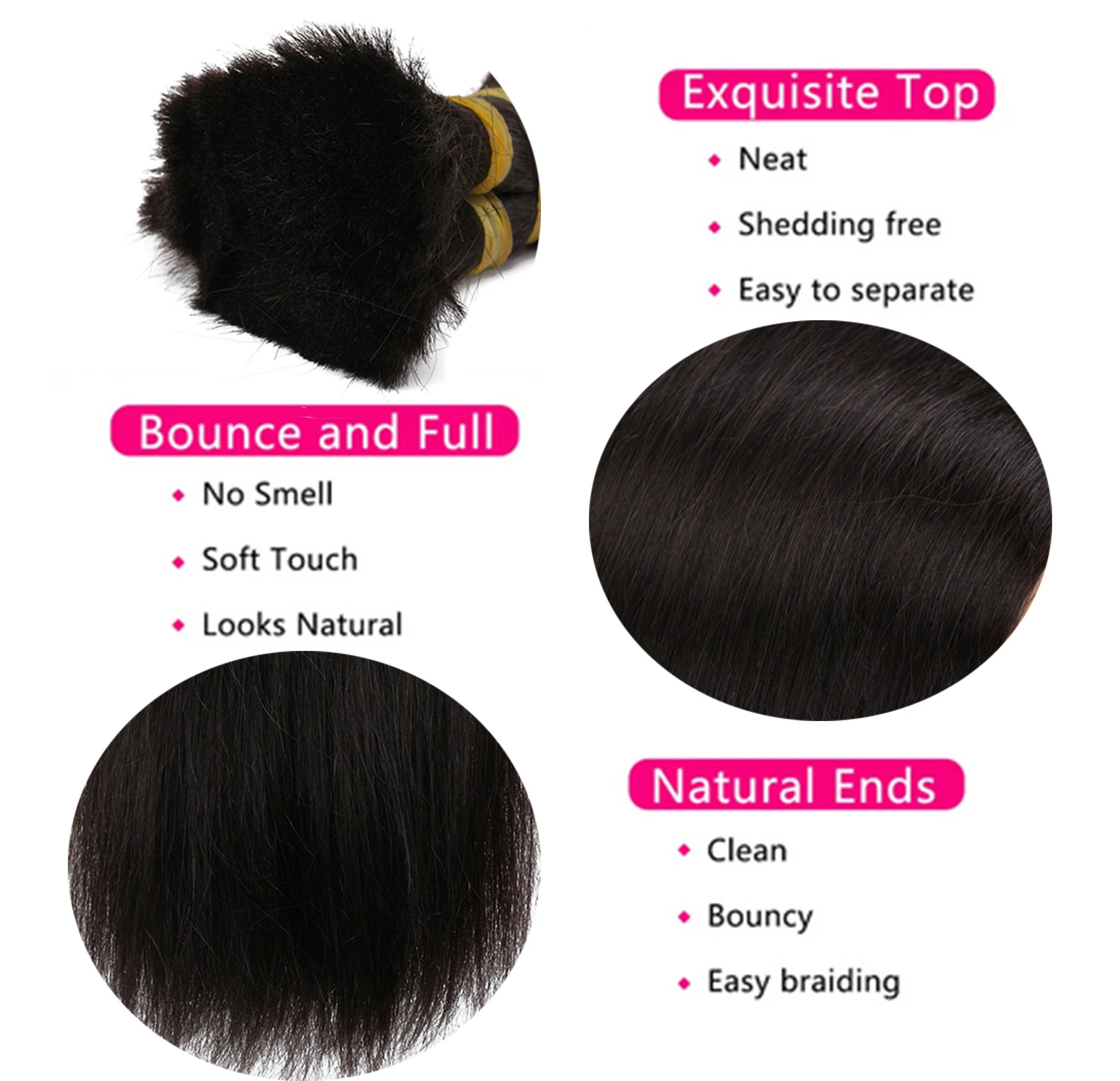 Bulk Human Hair Straight Vietnam Remy Human Braiding Hair Natural Color Bulk Hair Extension Bulk Bundle 100g