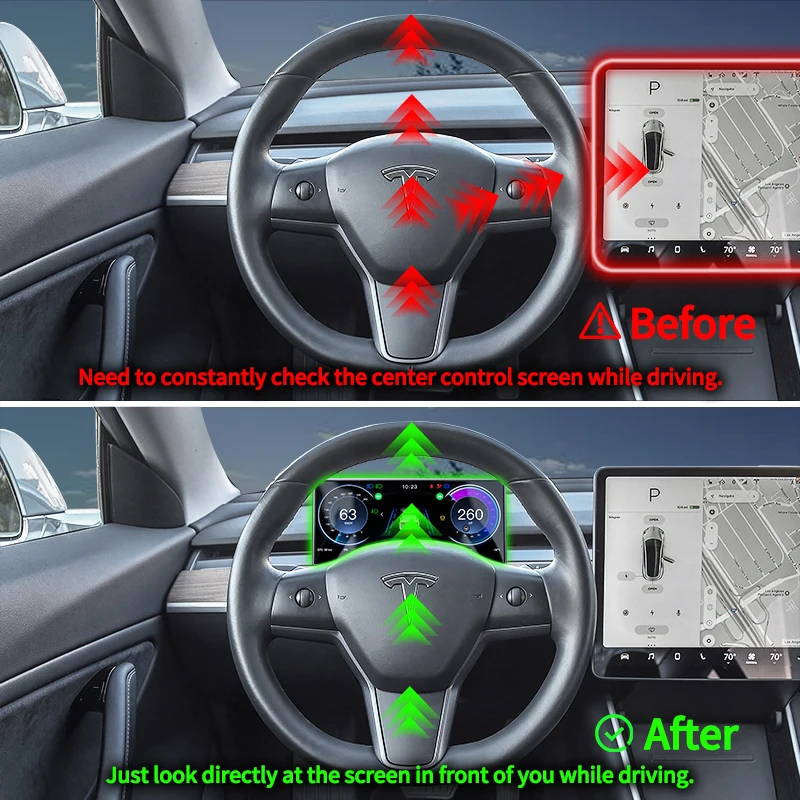 CATRONICS for Tesla HUD with Air Outlet And the camera Fit Model 3 Y 2016-2024 3 Highland Carplay and Android AUTO Dashboard