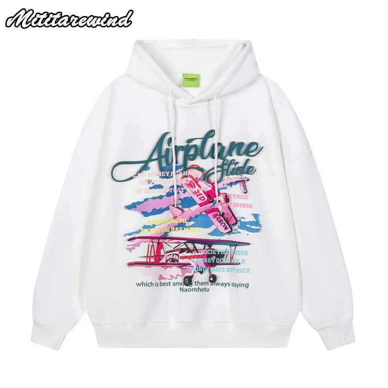 

Fun Airplane Printed Spring Autumn Hoodies Men Hip Hop Streetwear Oversized Pullover Hoodies Women Korean Fashion Couple Hoodie